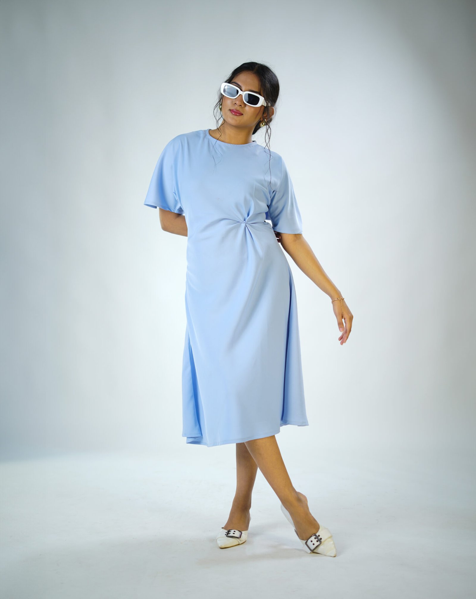 Skyline Knot Satin Midi Dress – Light Blue by KrazyThread