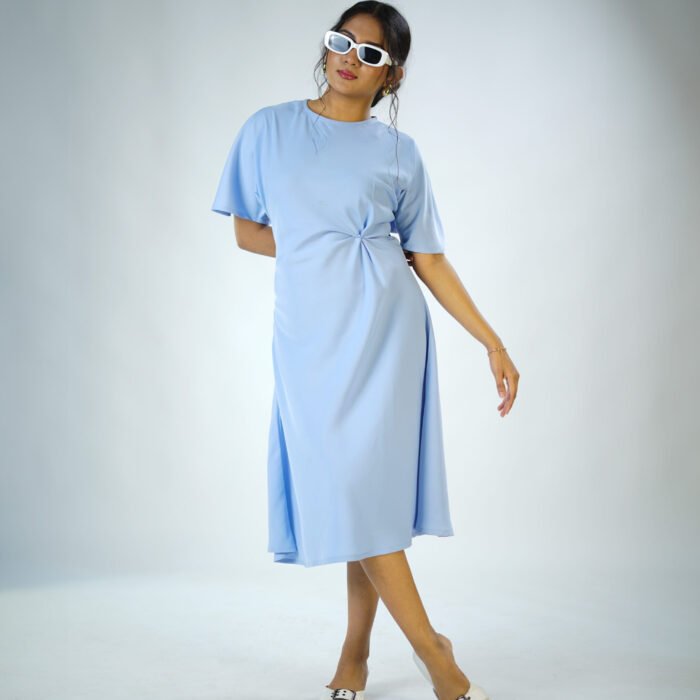 Skyline Knot Satin Midi Dress – Light Blue by KrazyThread