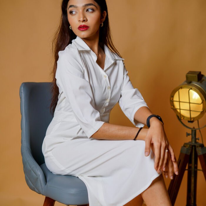 Cloudside Fit & Flare Shirt Dress – White by KrazyThread