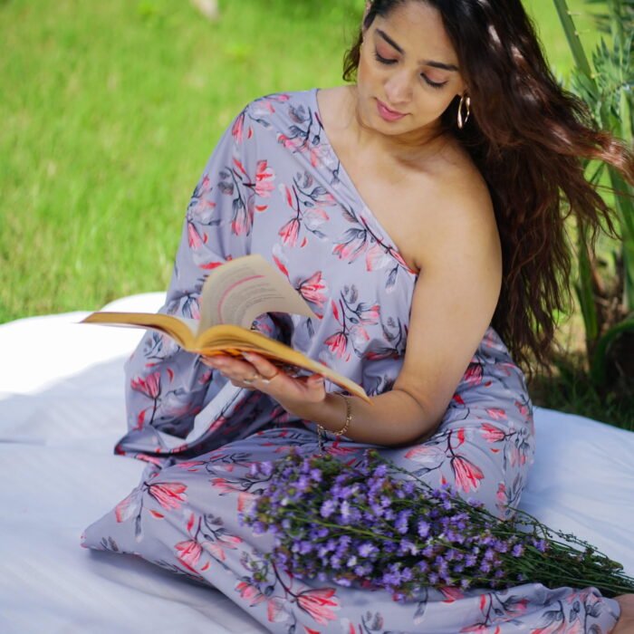 Off‑Shoulder Charm Dress – Steel Grey by KrazyThread