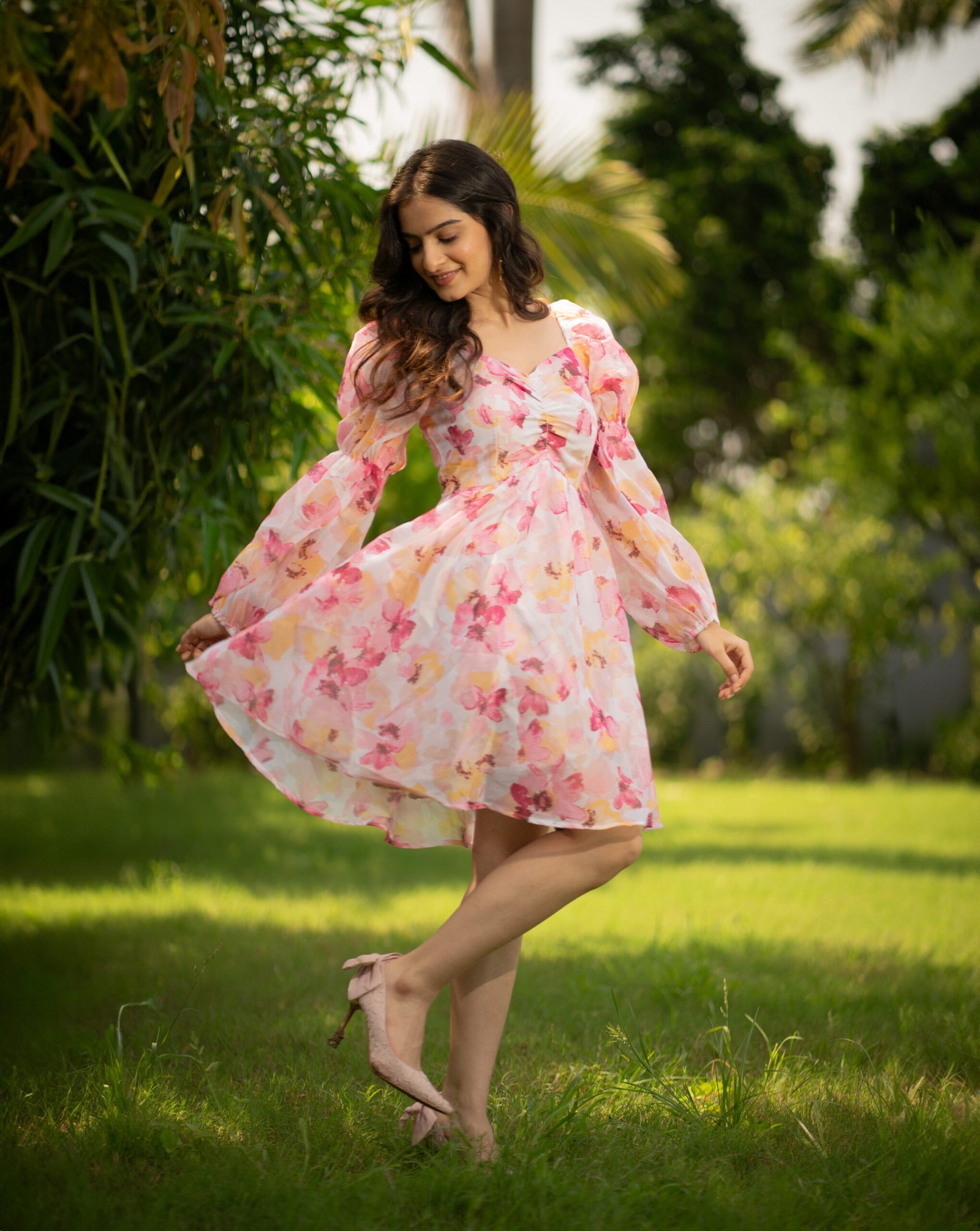 Rosy Glow Dress – White & Pink by KrazyThread - Image 3