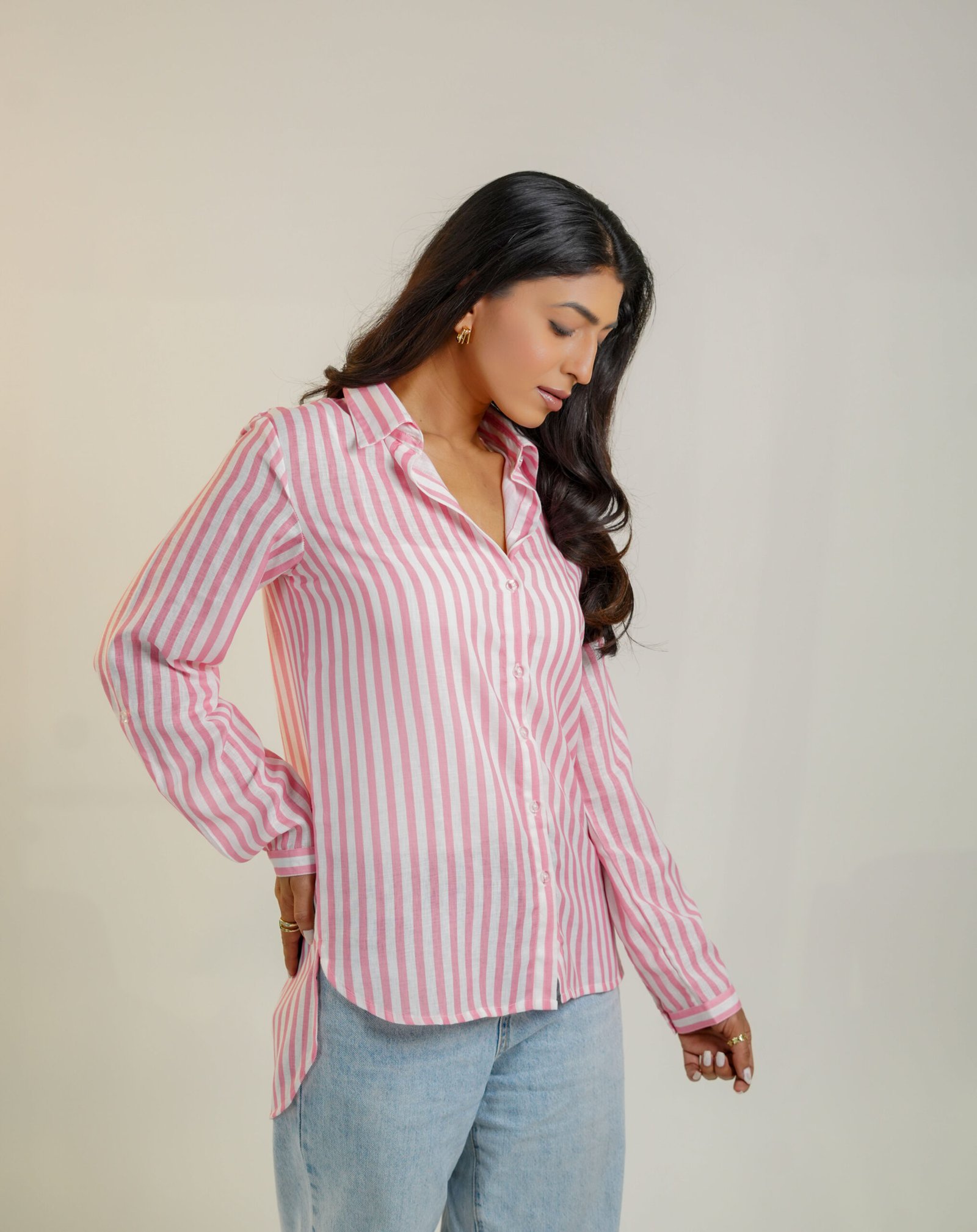 Rosewood Breeze Linen Shirt – Pink Striped by KrazyThread - Image 4