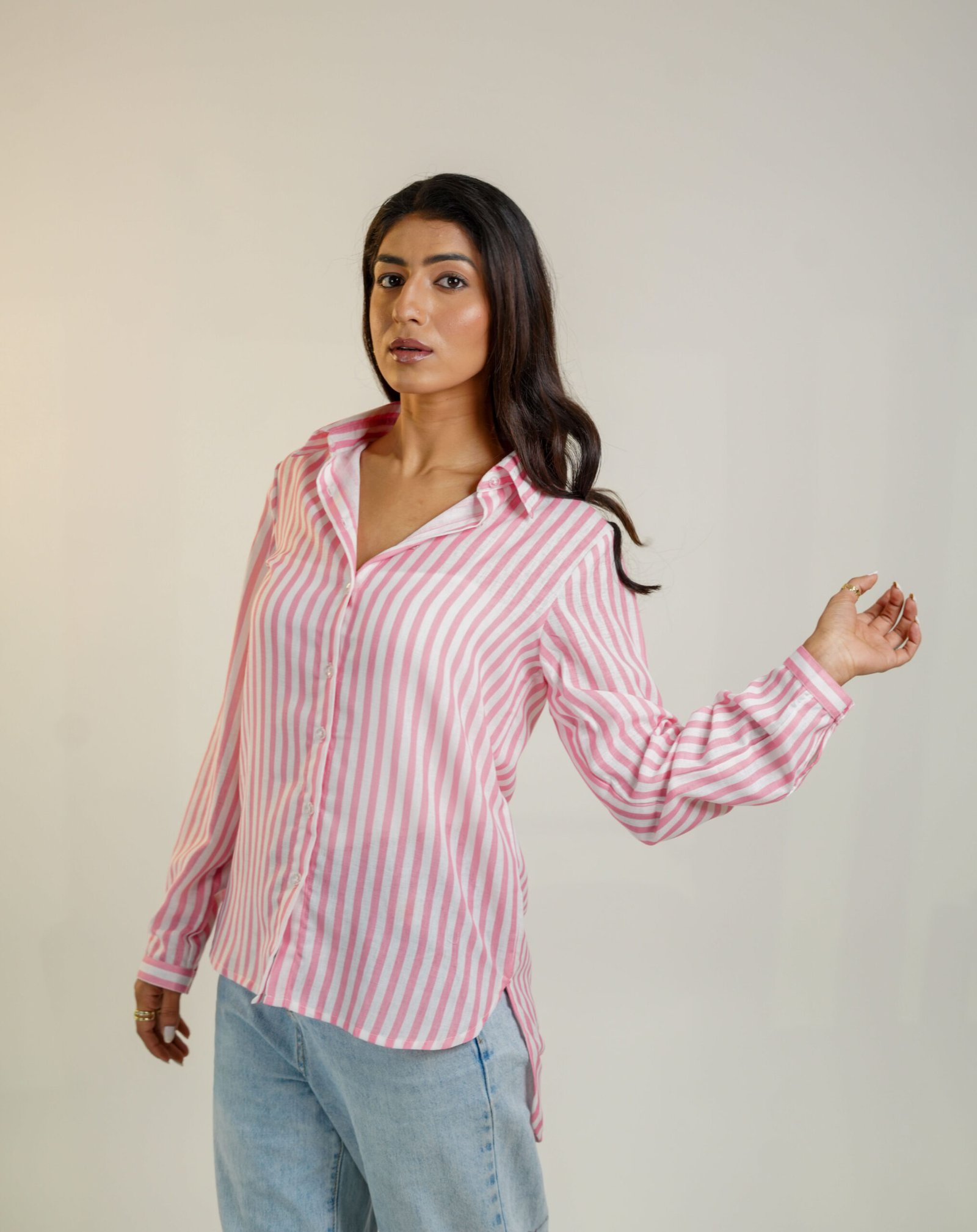 Rosewood Breeze Linen Shirt – Pink Striped by KrazyThread - Image 5