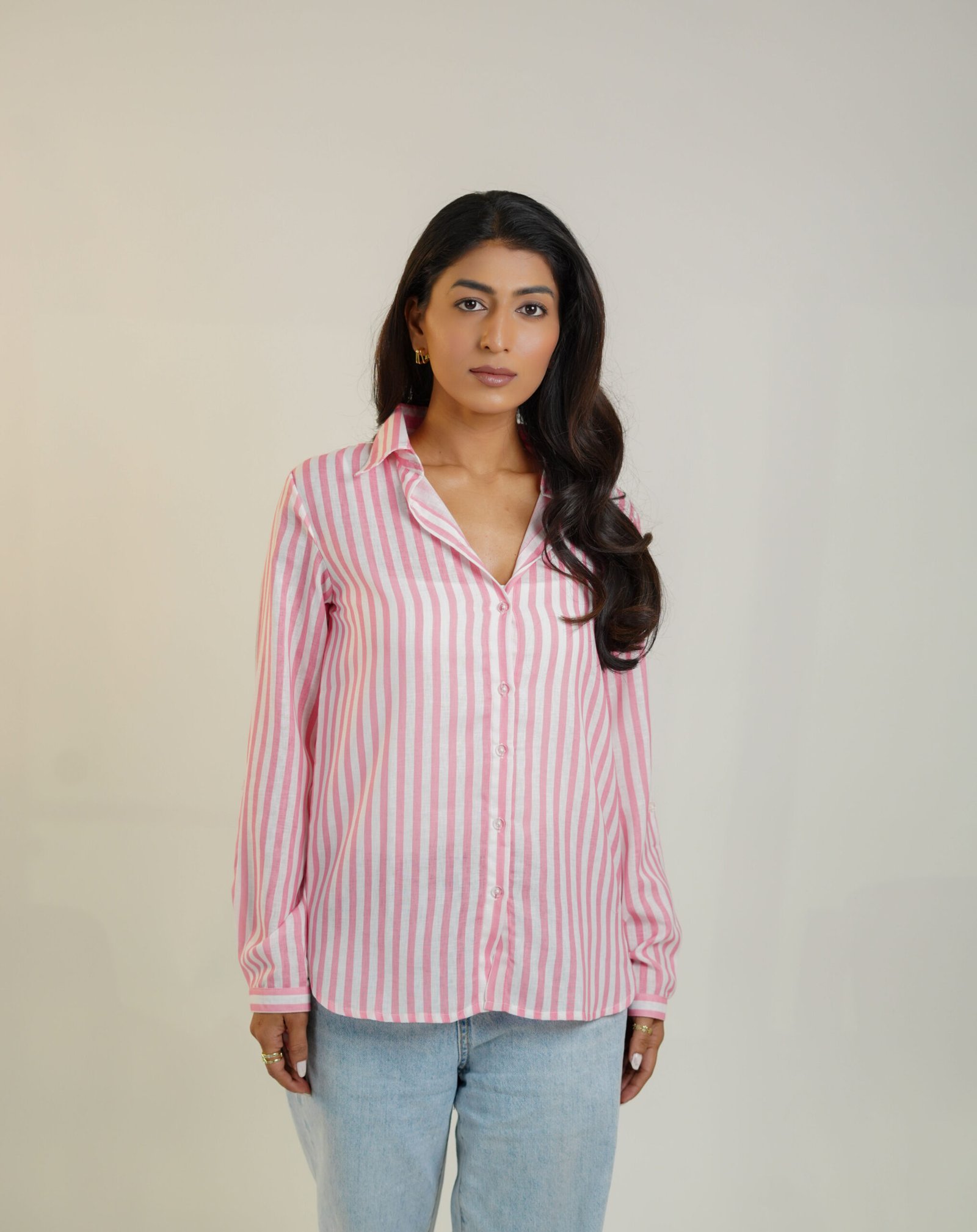 Rosewood Breeze Linen Shirt – Pink Striped by KrazyThread