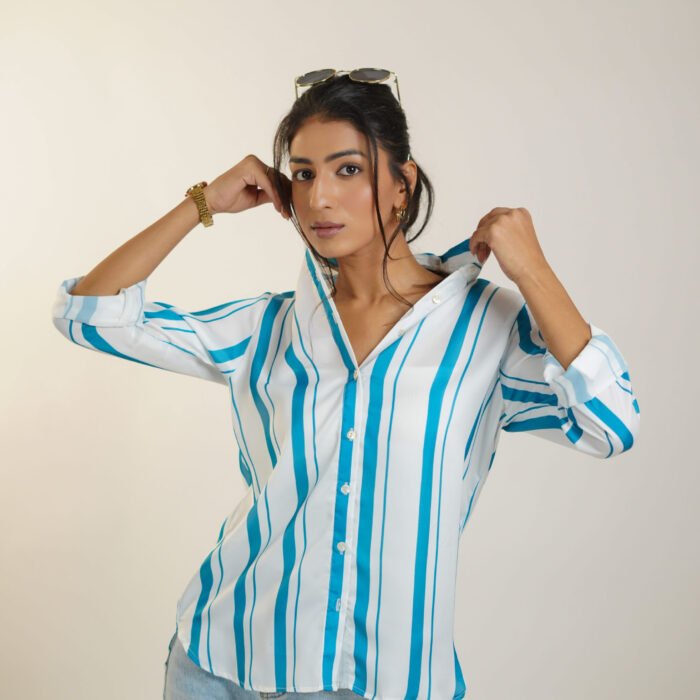 Bluesky Breeze Linen Shirt – Blue Striped by KrazyThread