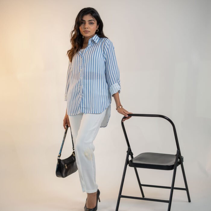 Azure Stripe Satin Shirt – Blue by KrazyThread