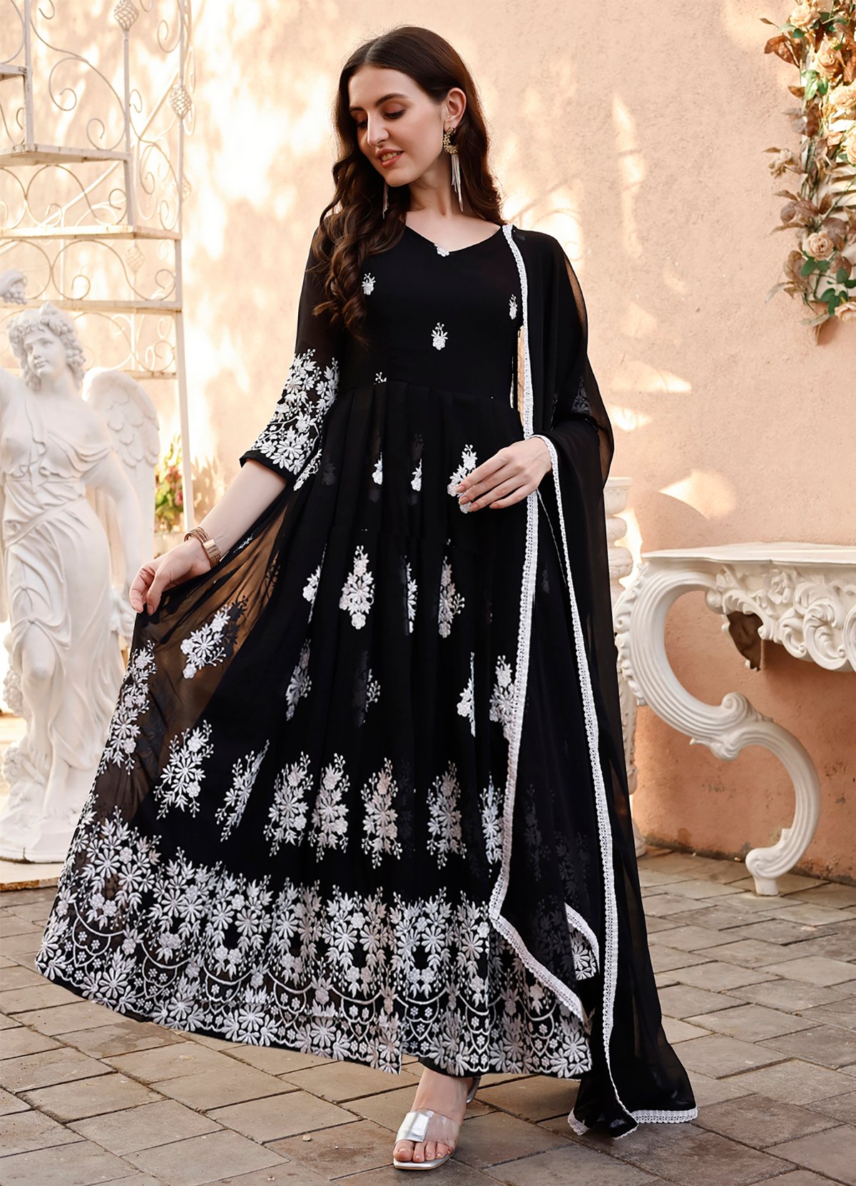 "Blackberry" - Elegant Embroidered Georgette Anarkali Gown