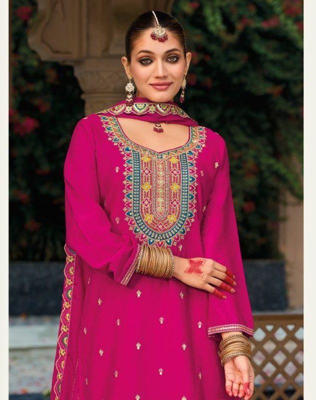 Premium Chinon Silk Palazzo Suit with Sequin & Jari Embroidery - Image 5