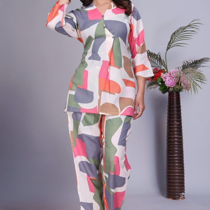 Grey Multi Premium Digital Printed Co-ord Set By Krazy Thread