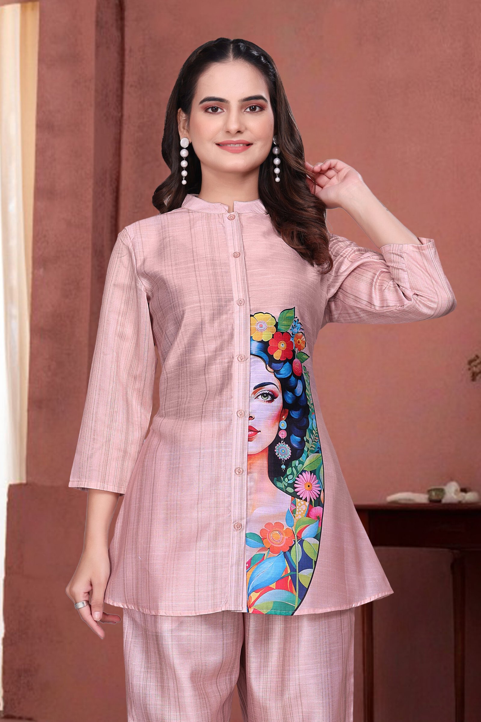 Pink Pearl Blue Premium Digital Printed Co-ord Set By Krazy Thread - Image 5