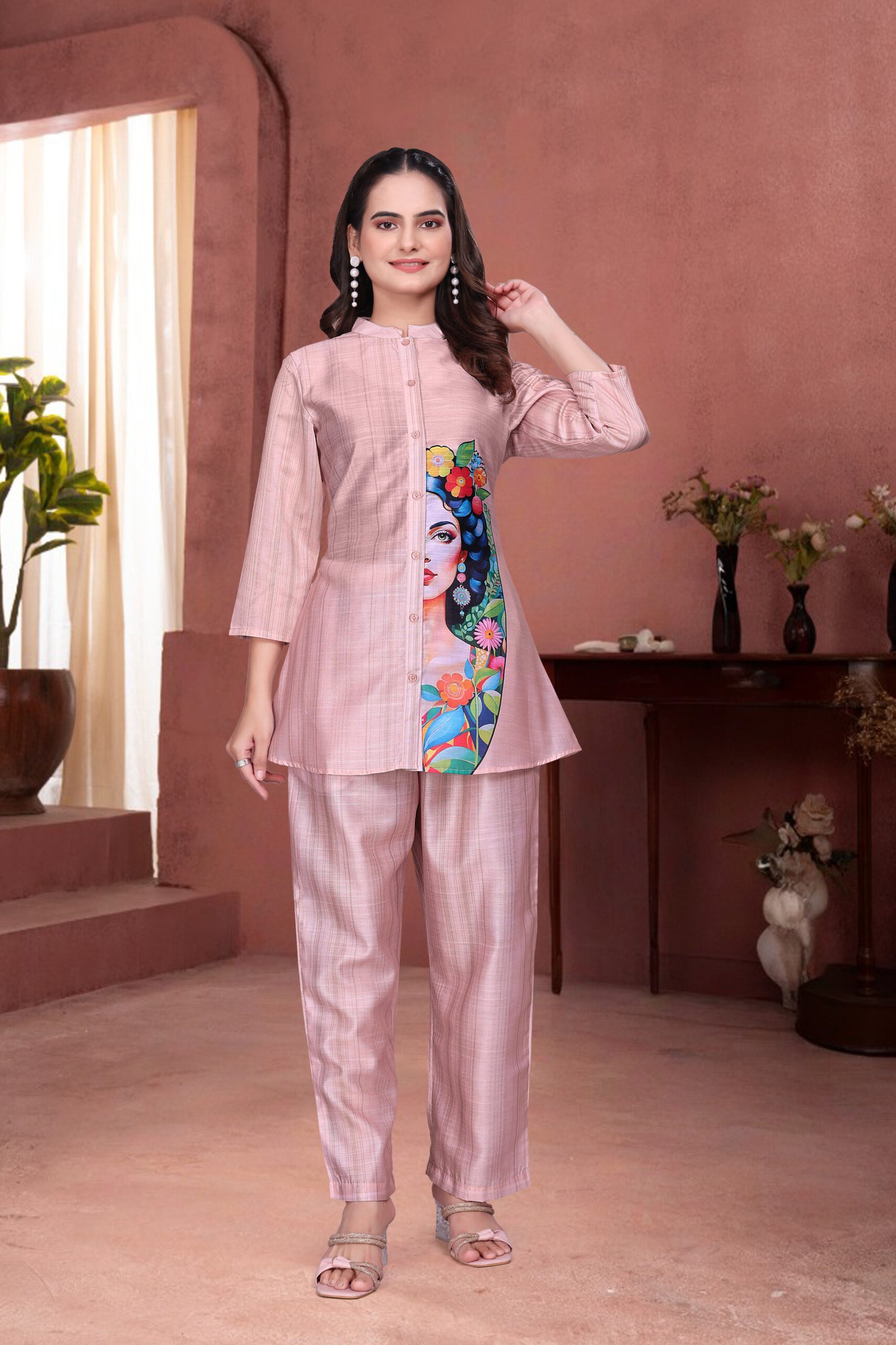 Pink Pearl Blue Premium Digital Printed Co-ord Set By Krazy Thread - Image 4