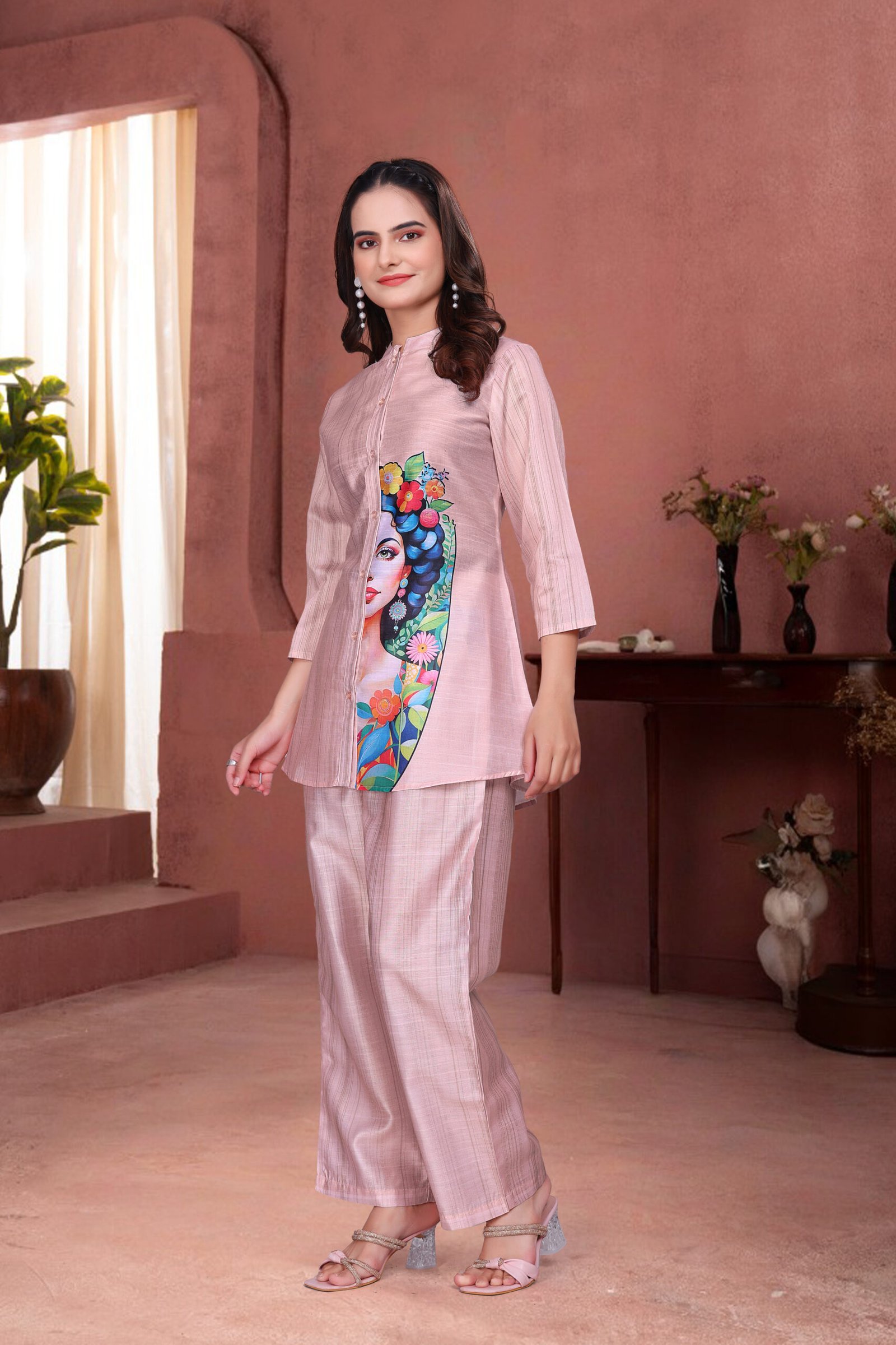 Pink Pearl Blue Premium Digital Printed Co-ord Set By Krazy Thread - Image 3