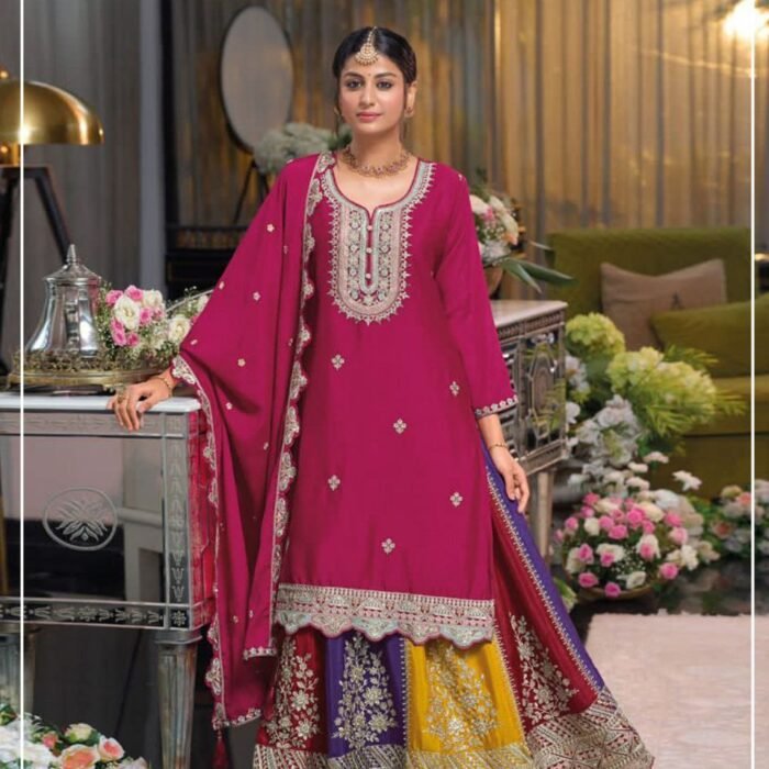Premium Chinon Silk Lehenga Suit with Multi-Thread, Jari & Zarkan Embroidery