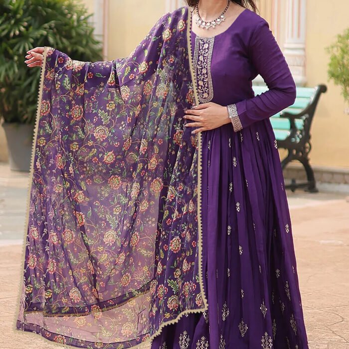 "Geetanjali" - Majestic Purple Embroidered Georgette Anarkali Gown