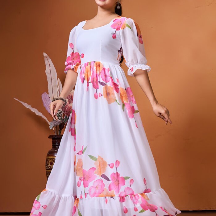 "White Crush" - Graceful Printed Georgette Anarkali Gown